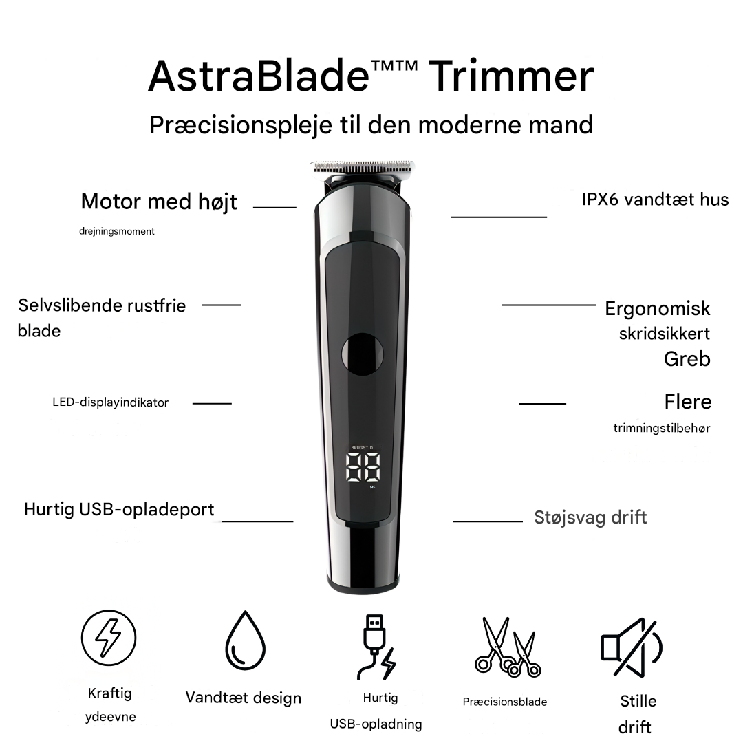 AstraBlade™ Grooming Clipper – Alt-i-en genopladelig hår- og skægtrimmer til mænd
