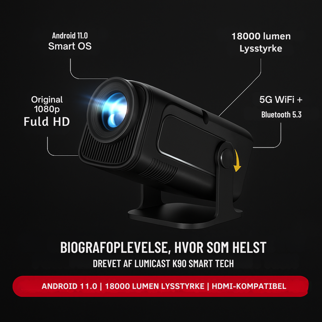 LumiCast K90 Smart Projektor – Skarp Full HD 1080p med Android-support