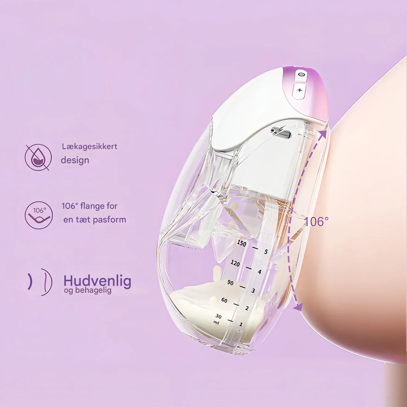 NurturaFlow bærbar brystpumpe – håndfri, støjsvag og genopladelig