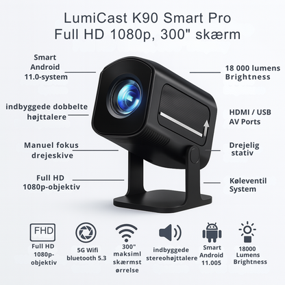 LumiCast K90 Smart Projektor – Skarp Full HD 1080p med Android-support