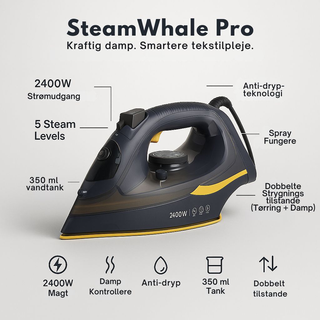 SteamWhale Pro – 2400W Anti-drip damprygejern
