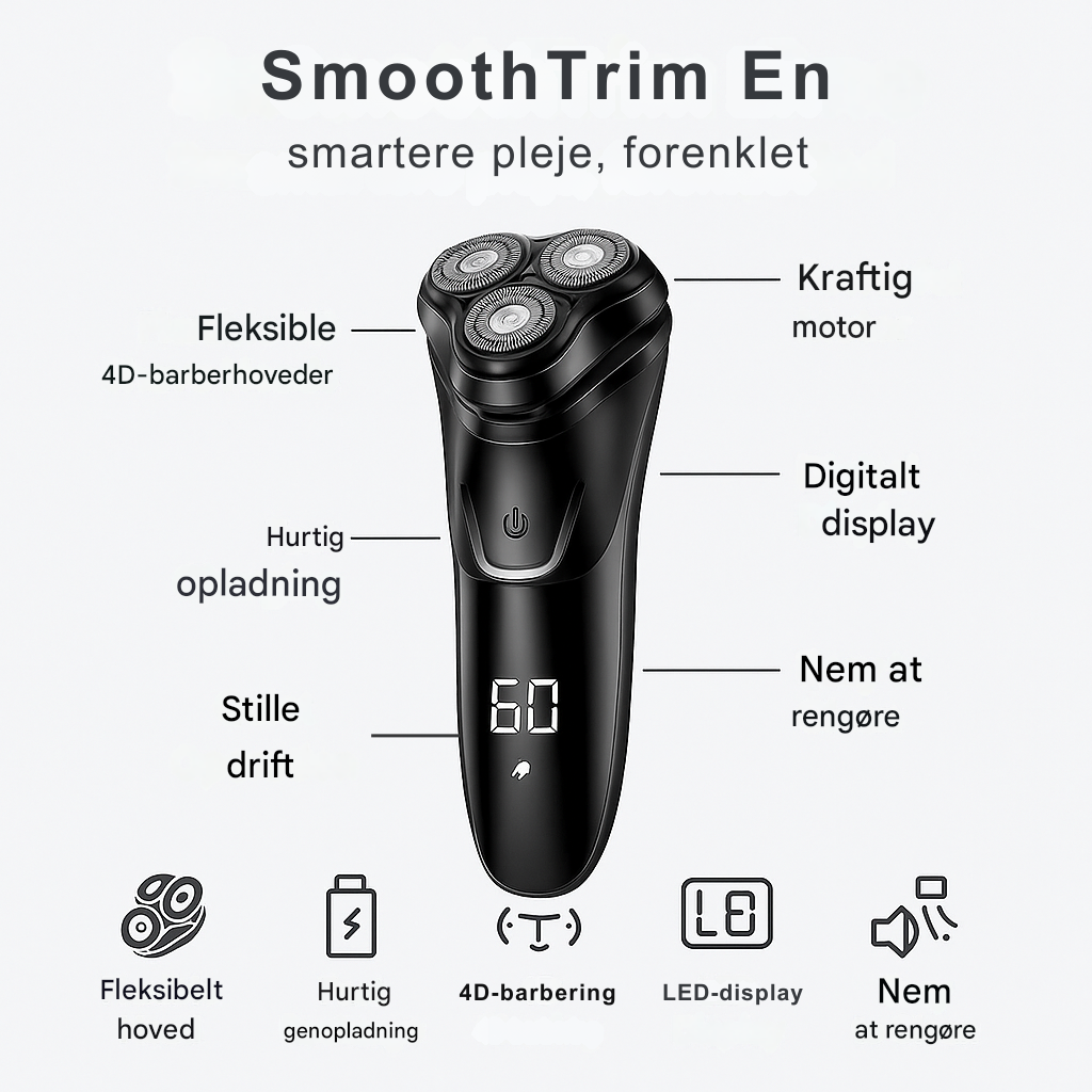 SmoothTrim One – 4D elektrisk barbermaskine med præcisionsblade